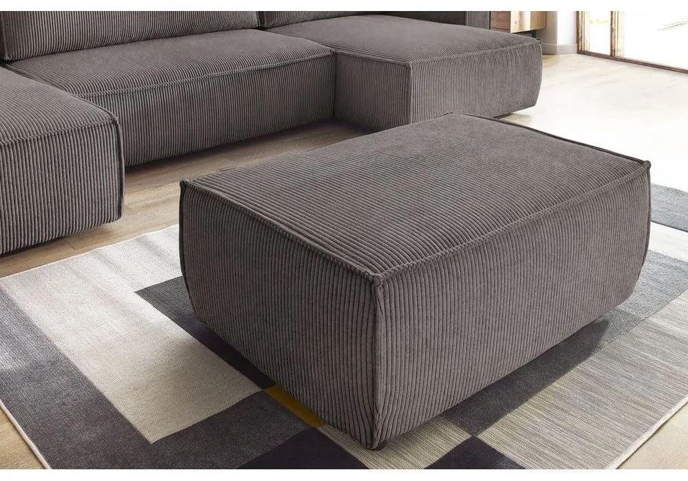 Taburet taupe cu tapițerie din catifea reiată Nihad – Bobochic Paris