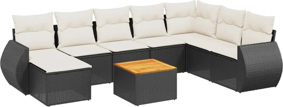 vidaXL Set mobilier de grădină cu perne, 9 piese, negru, poliratan