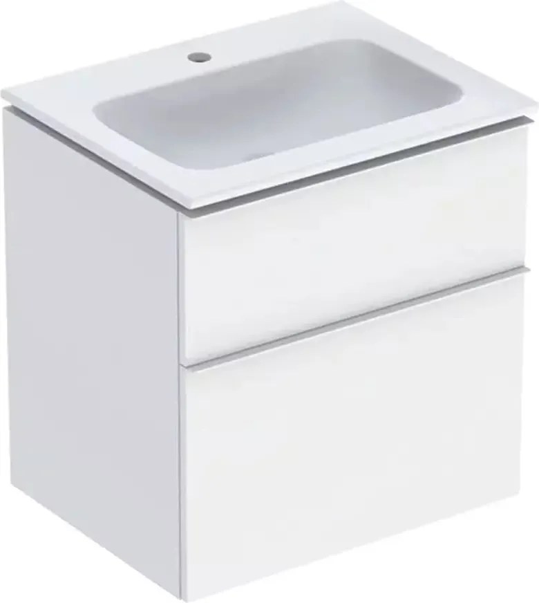 Set dulap baza suspendat Geberit iCon alb mat 2 sertare maner alb si lavoar 60 cm