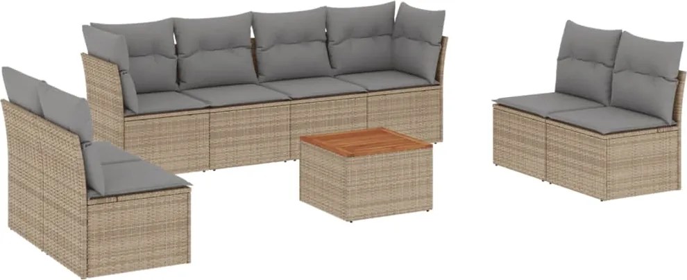 vidaXL Set canapele de grădină, 9 piese, cu perne, bej, poliratan