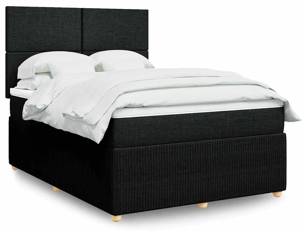 vidaXL Pat box spring cu saltea, negru, 140x190 cm, textil