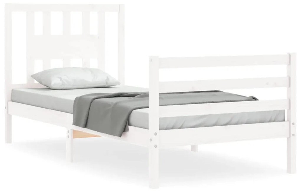 3194557 vidaXL Cadru de pat cu tăblie, alb, 90x200 cm, lemn masiv