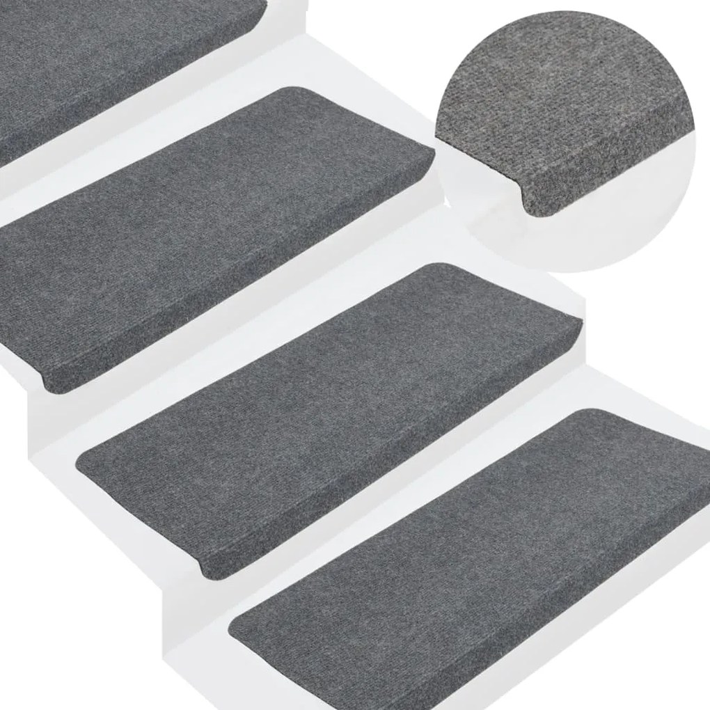 vidaXL Covorașe scări autoadezive, 15 buc., gri, 65x24,5x3,5 cm