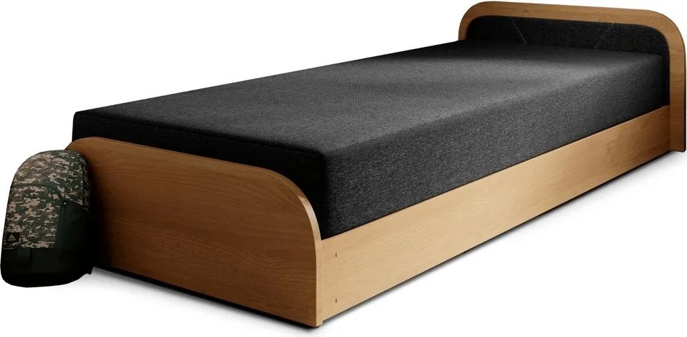 Pat galben ocru/gri închis tapițat/din placă aglomerată de lemn cu spațiu de depozitare cu saltea 80x190 cm Parys – ELTAP