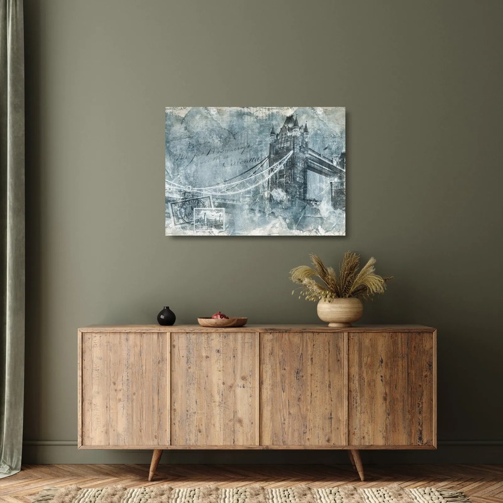 Tablou pe sticlă - Tower Bridge în tonuri reci (70x50 cm)