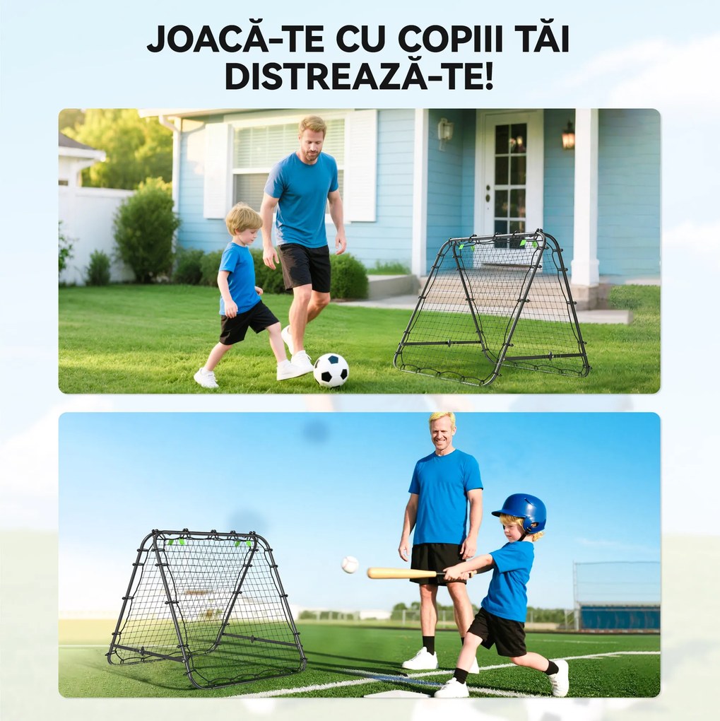 HOMCOM Plasa de fotbal pliabila din PE si oțel, cu unghi reglabil si cuie, 100x95x90 cm, albastru | Aosom Romania