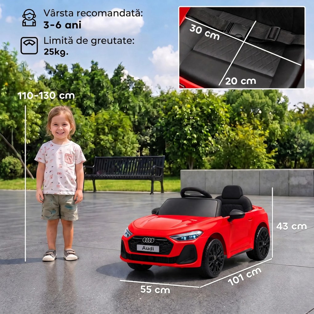 AIYAPLAY Mașină Electrică pentru Copii 12V Audi A5L cu Telecomandă, Baterie cu Litiu, 2 Motoare, Telecomandă, Roșu | Aosom Romania
