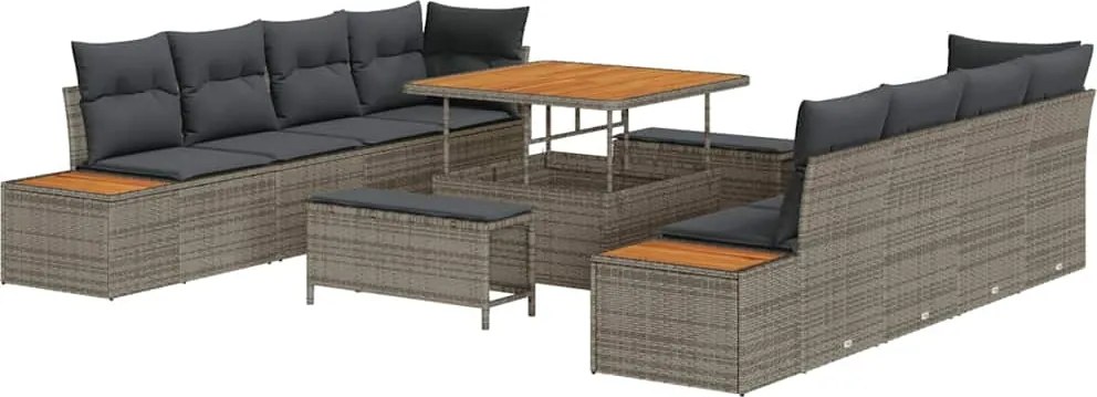 vidaXL Set de canapele pentru grădină 11 pcs Gri poliratan