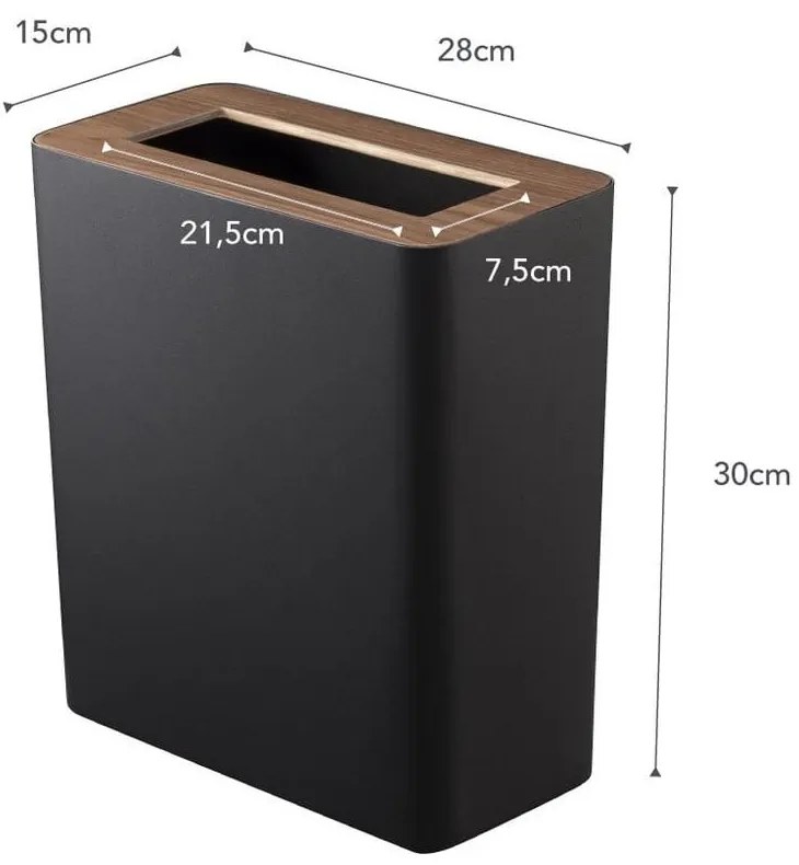 Coș de gunoi negru pentru birou din oțel 10 l Rin – YAMAZAKI