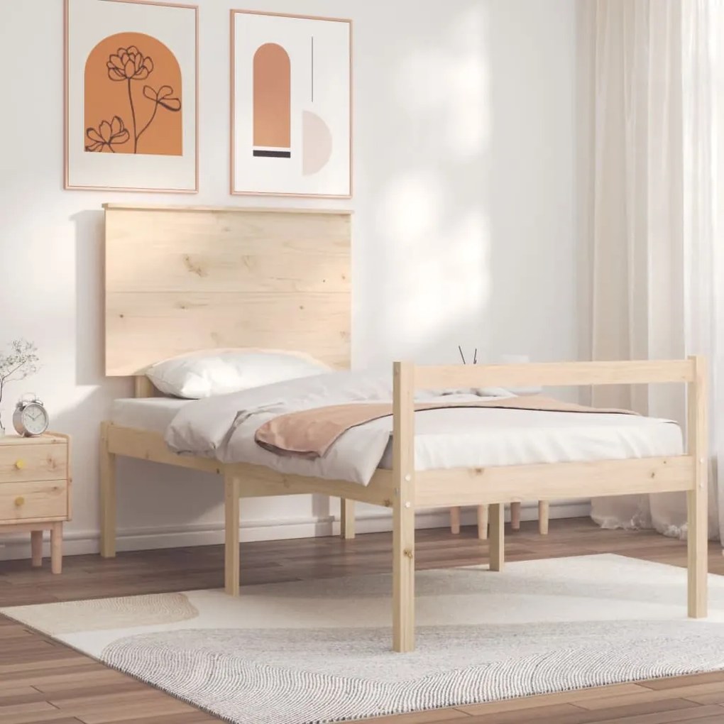 3195446 vidaXL Cadru de pat senior cu tăblie single, lemn masiv