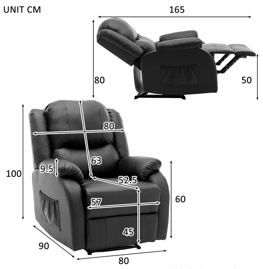 Fotoliu Relax Reclinabil Manual cu Suport pentru Picioare Integrat și Buzunar Lateral, 80Lx90Px100Î cm, Negru