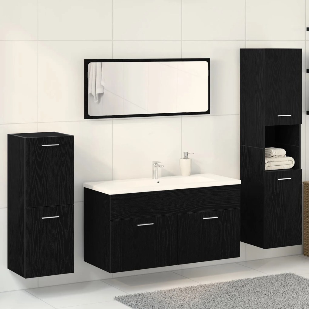 vidaXL Set de Mobilă pentru Baie 4 pcs Stejar Negru 30 x 30 x 130 cm