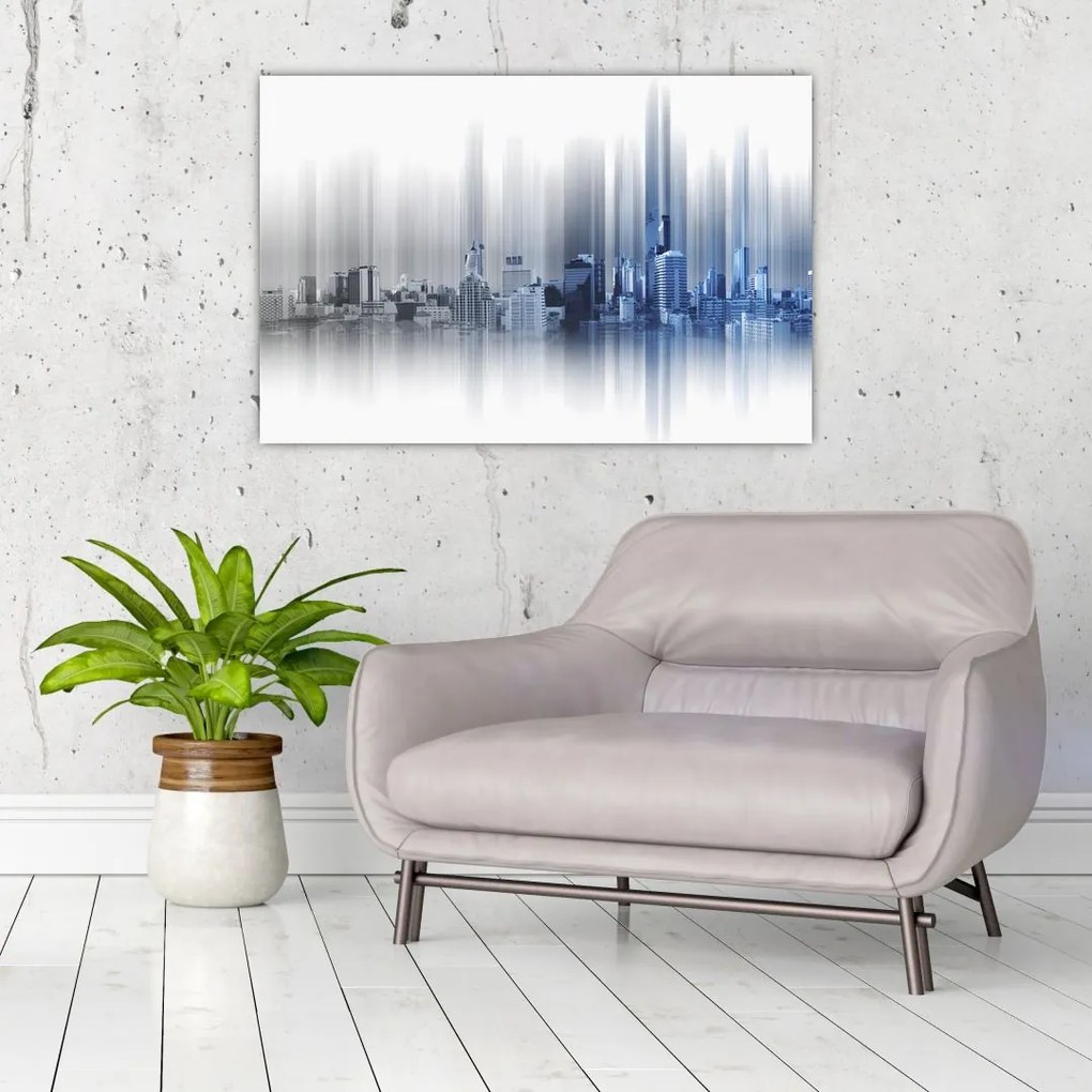 Tablou - Panorama orașului, albastru-gri (90x60 cm)