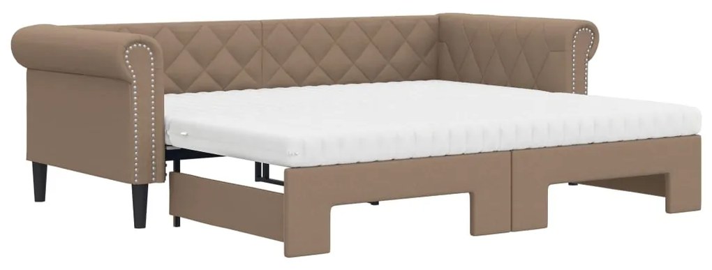 3197730 vidaXL Pat de zi cu extensie și saltele cappuccino 90x200 cm piele eco