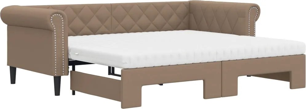 vidaXL Pat de zi cu extensie și saltele cappuccino 90x200 cm piele eco