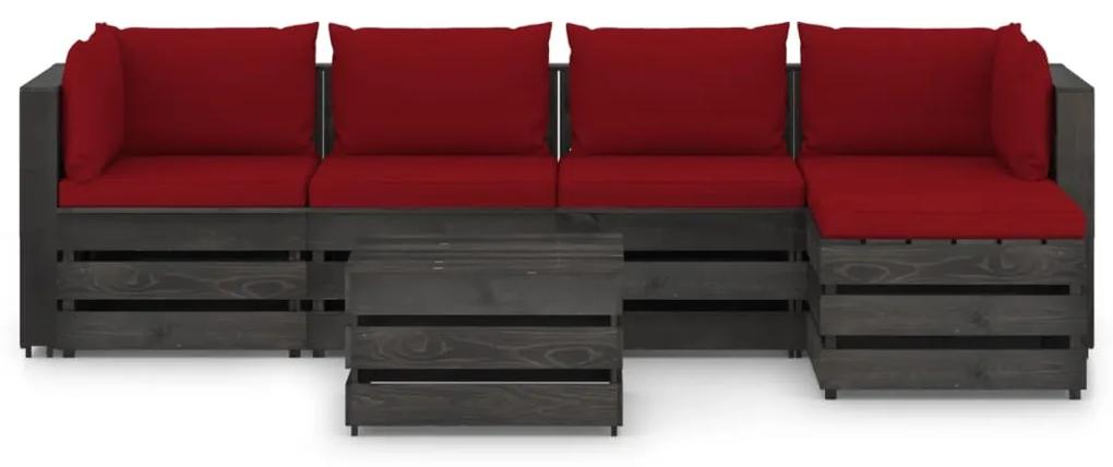 Set mobilier de gradina cu perne, 6 piese, gri, lemn tratat wine red and grey, 6