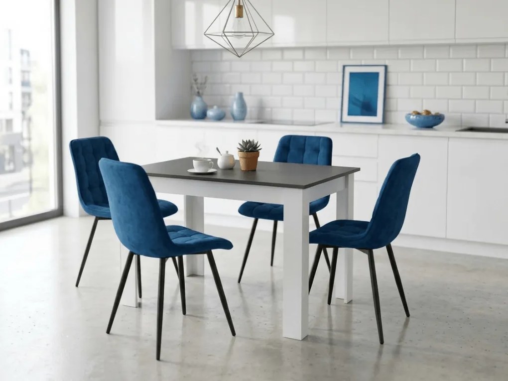 Scaun de dining SPLIT VELVET cu picioare negre, albastru