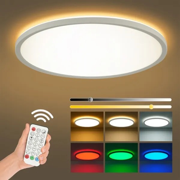 Brilagi - Corp de iluminat LED RGB Ultra Slim, cu dimmer, 18W, 230V, Ø 30 cm, alb + telecomandă