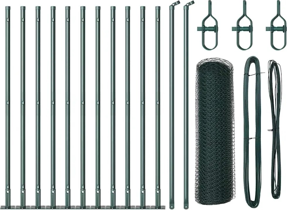 vidaXL Stâlp de gard. Verde 25 x 0,5 m (plasă de 13 mm) Oțel