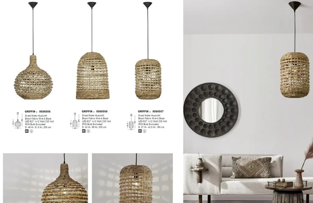 Lustra / Pendul modern design natural GRIFFIN D-42cm