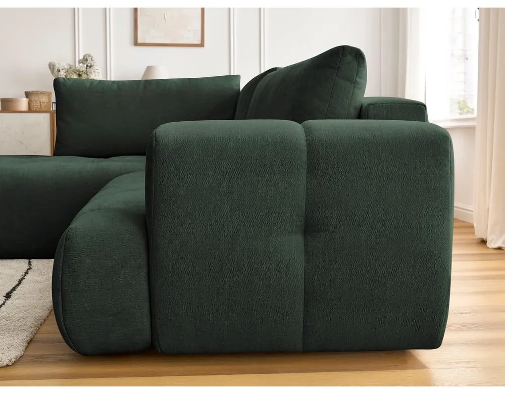 Colțar verde extensibil/cu spațiu de depozitare (cu colț pe partea stângă/în formă de ”L”) Fuji – Bobochic Paris