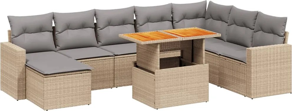 vidaXL Set canapele de grădină, 9 piese, cu perne, bej, poliratan