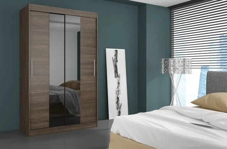 Dulap cu uși glisante DALLAS – cu oglindă – 180x58x215 cm – Ciocolatiu