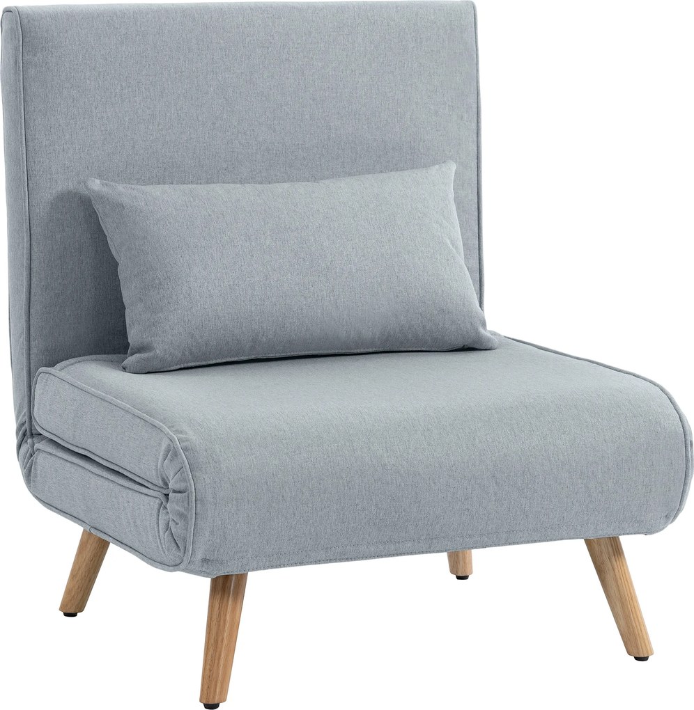 HOMCOM Fotoliu șezlong convertibil 3 în 1 pat fotoliu 1 loc spătar 5 poziții în material cu pernă, gri | Aosom Romania