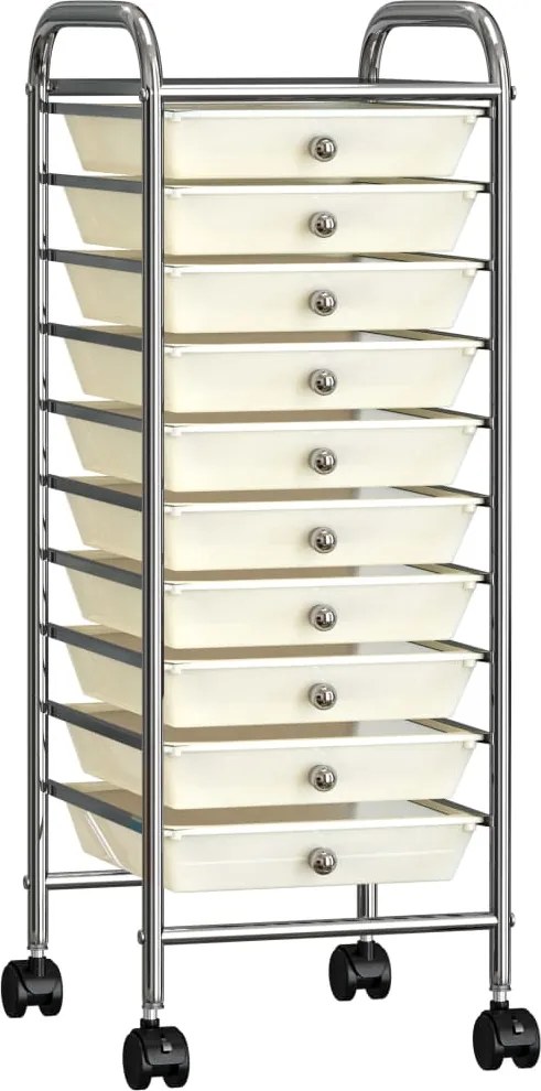 vidaXL Cărucior de depozitare mobil cu 10 sertare, alb, plastic