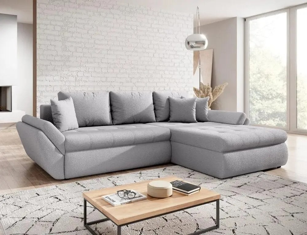 Colțar extensibil dumonde cu ladă de depozitare si sezut confortabil din spuma high-density, Loana Euphoria Dove II 270x185 cm