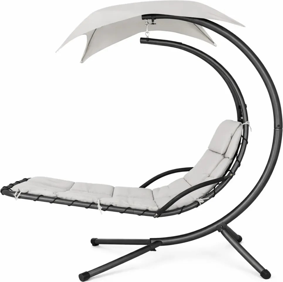 Șezlong suspendat din oțel, cu pernă încorporată, baldachin detașabil, White sand