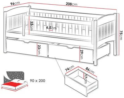 Pat pentru copii 90 cm Jerasto (Alb) (cu somieră) (cu sp. depozitare). 1103328