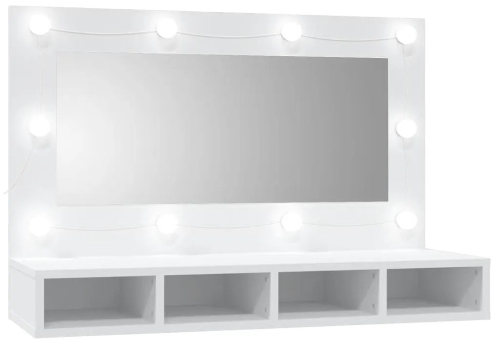 808891 vidaXL Dulap cu oglindă și LED, alb, 90x31,5x62 cm