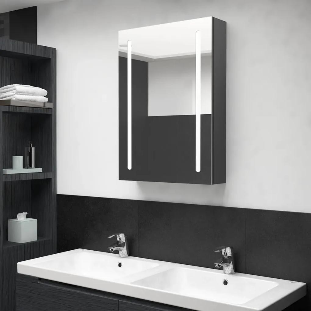 Dulap de baie cu oglinda si LED, gri, 50x13x70 cm Gri, 50 x 13 x 70 cm