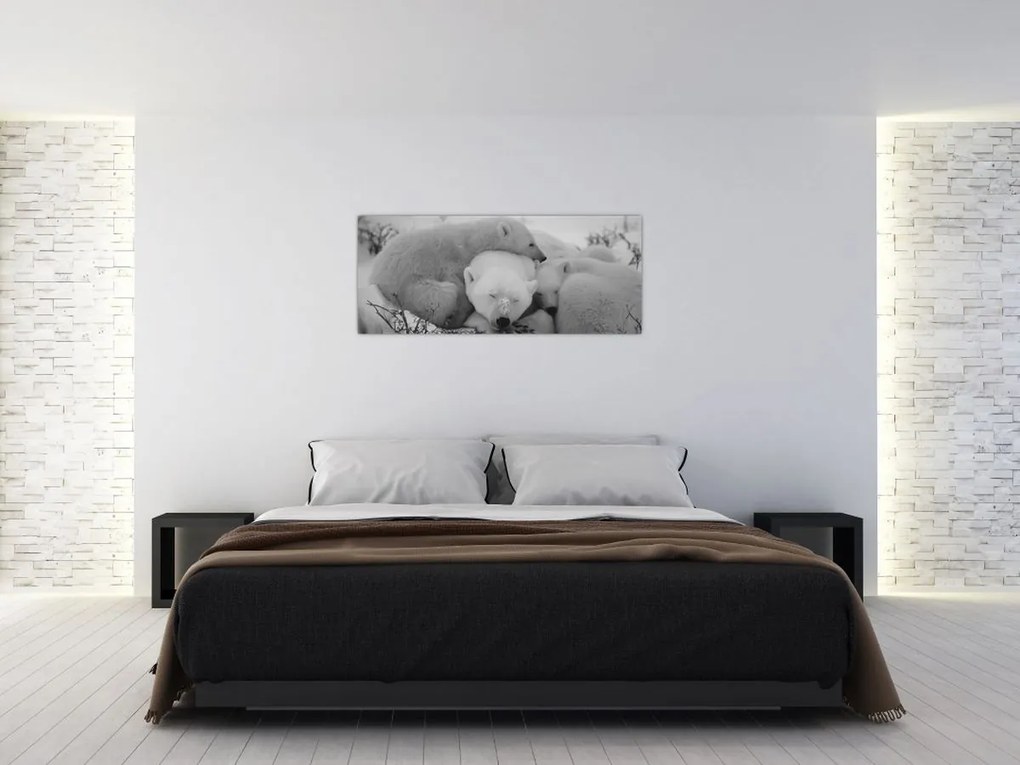 Tablou - Urși polari, alb-negru (120x50 cm)