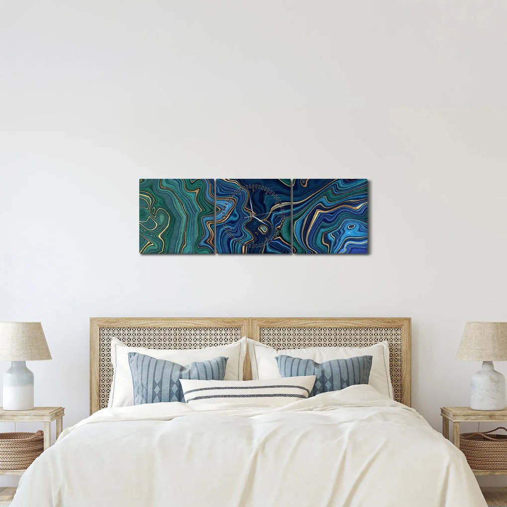 Tablou - Marmură verde- albastru (cu ceas) (90x30 cm)