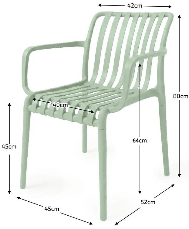 Scaun din plastic TREGO cu brate, verde