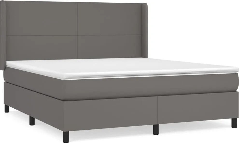 vidaXL Pat box spring cu saltea, gri, 160x200 cm, piele ecologică