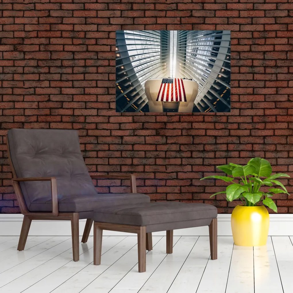 Tablou unei construcții cu steagul SUA (70x50 cm)