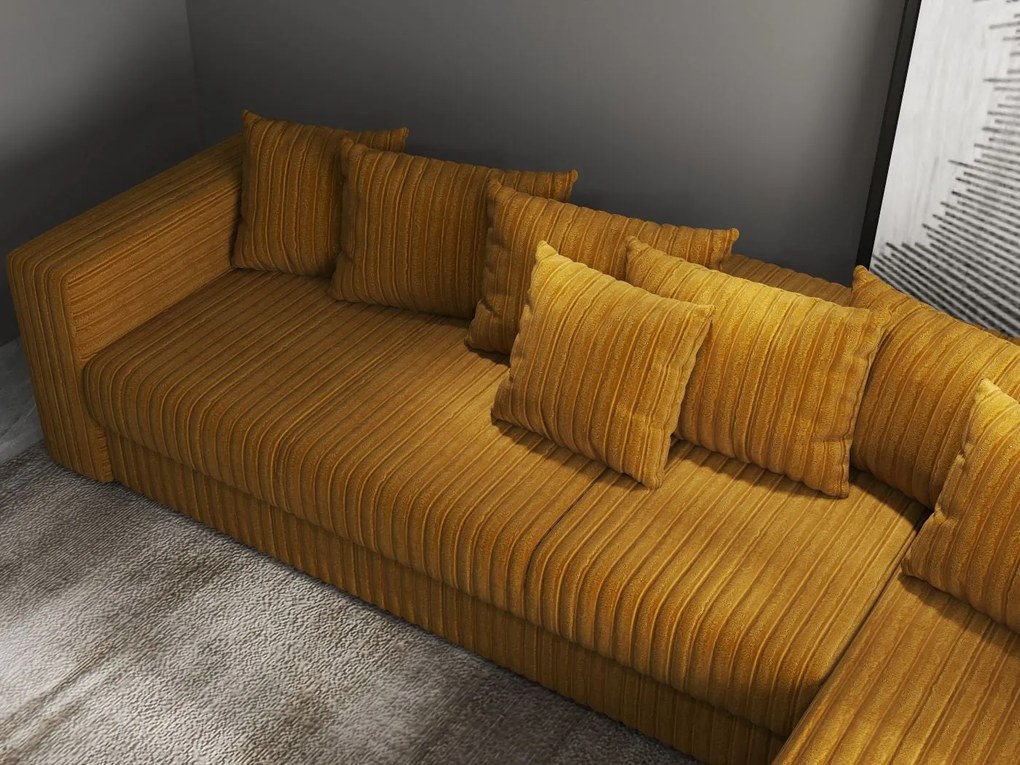 Colțar extensibil dumonde cu ladă de depozitare si sezut confortabil din spuma high-density, Gloria Ambience Mustar II 320x183 cm