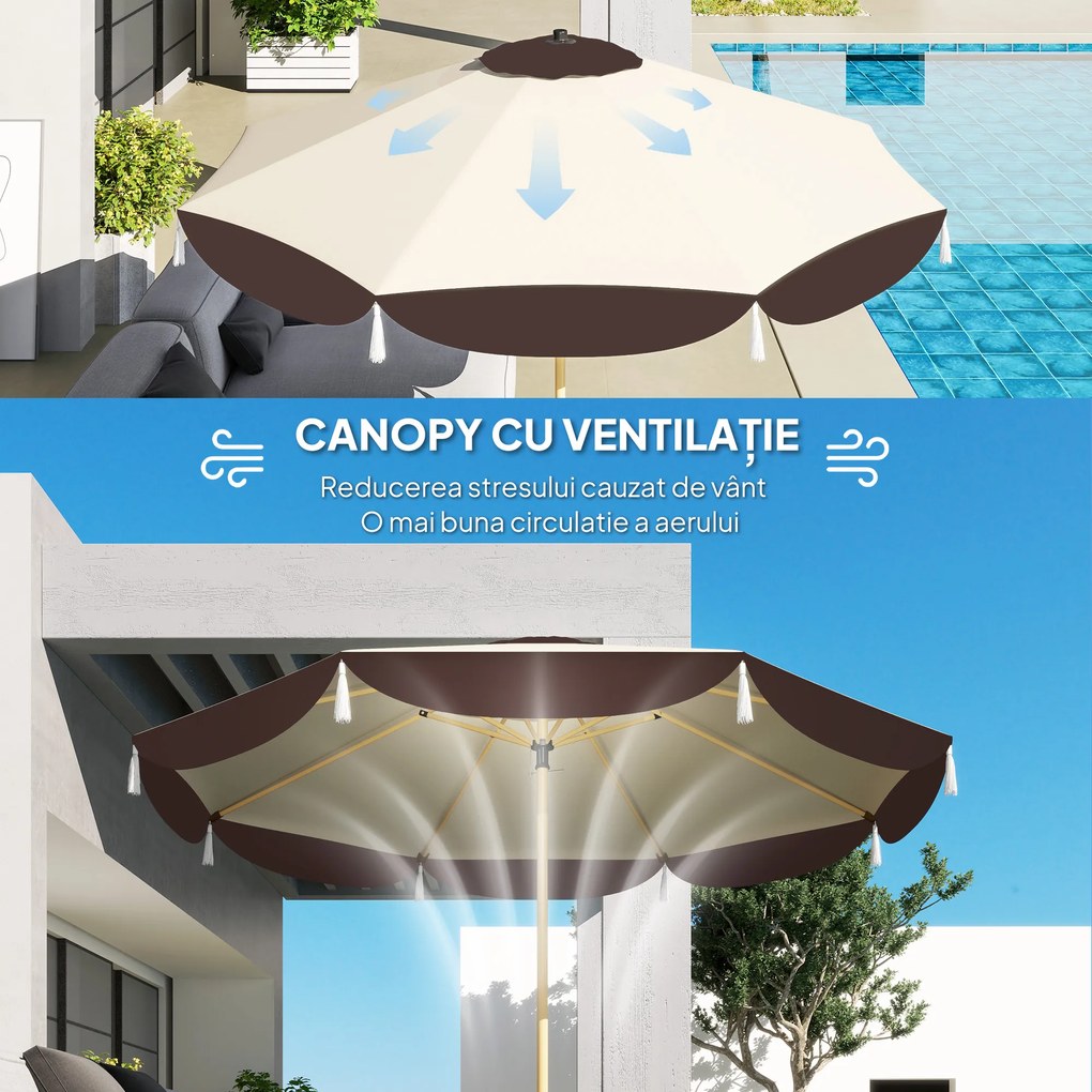 Outsunny Umbrelă de Soare cu UPF 50+ și 8 spițe, Φ2,66x2,34 m, Bej | Aosom Romania