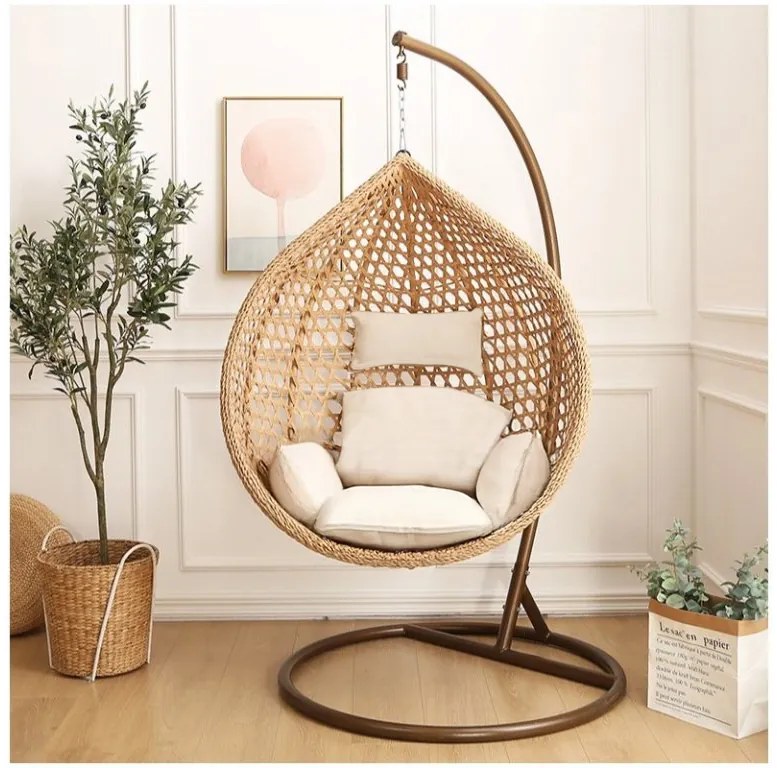 OFERTA Scaun balansoar suspendat maro deschis TROPIKAL cu suport, a doua calitate