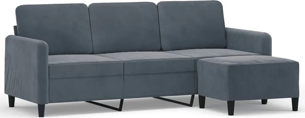 vidaXL Canapea cu 3 locuri și taburet, gri închis, 180 cm, catifea