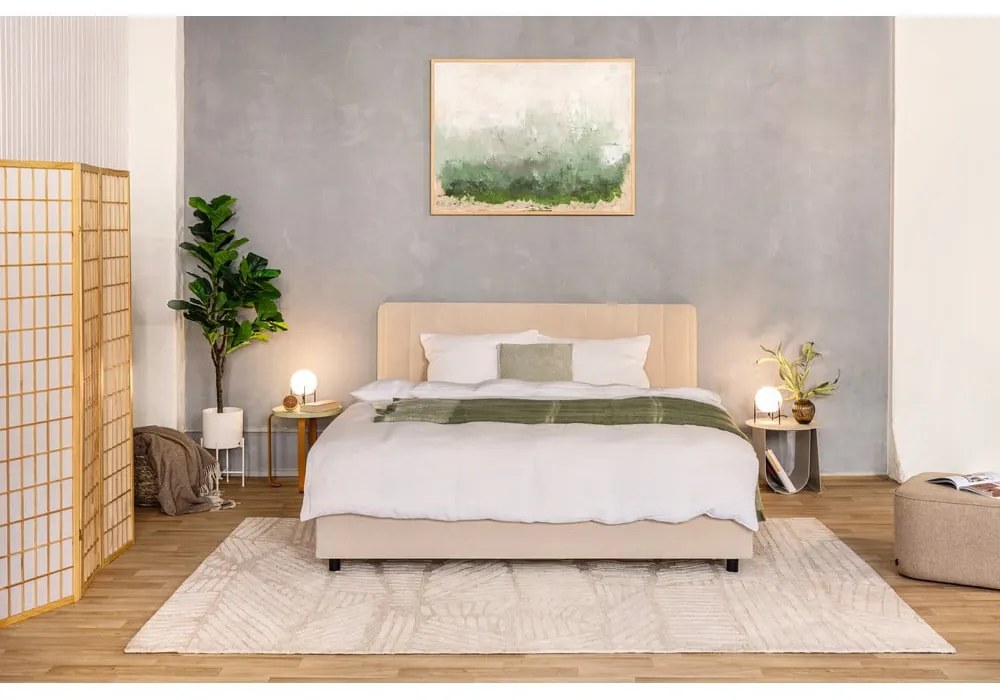 Pat dublu tapițat bej cu spațiu de depozitare cu saltea/ somieră 180x200 cm Myra Slim Line - Bonami Selection