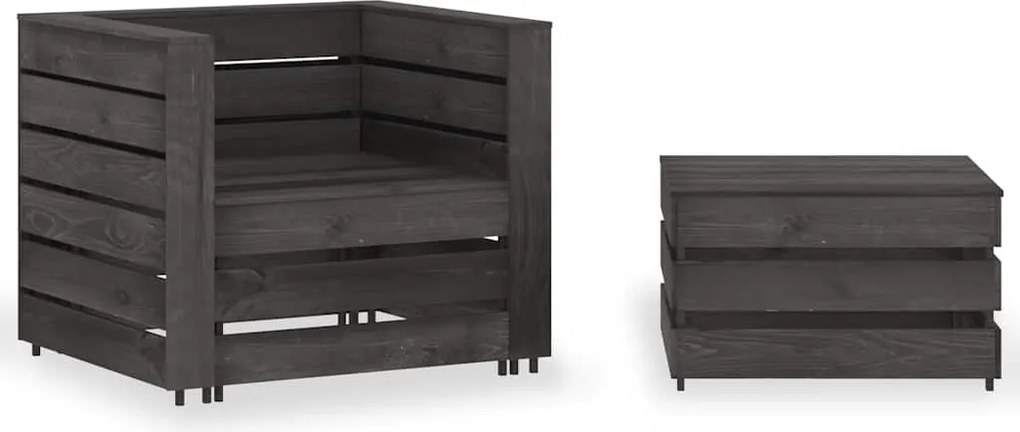 vidaXL Set mobilier de grădină paleți, 2 piese, gri, lemn pin tratat