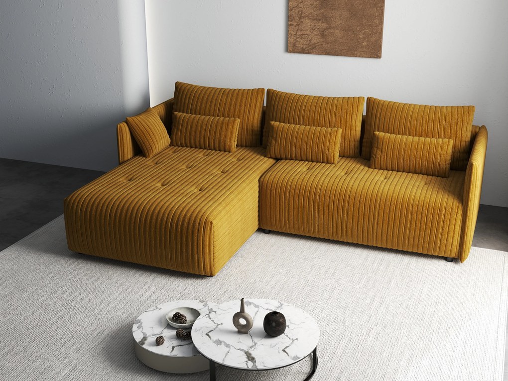 Colțar extensibil dumonde cu ladă de depozitare si sezut confortabil din spuma high-density, Malta Ambience Mustard 235x185 cm