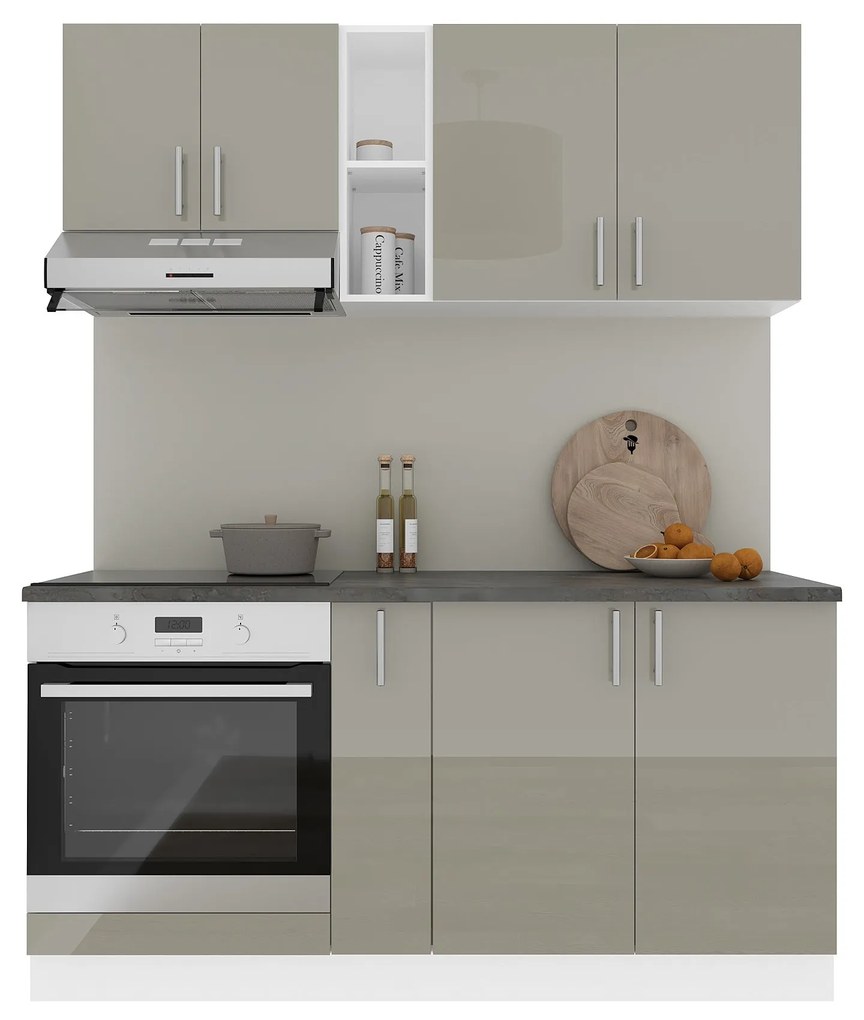 Set Bucatarie Karo V7, Gri Lucios/Alb, MDF, Blat Thermo 28 mm, L 160 cm