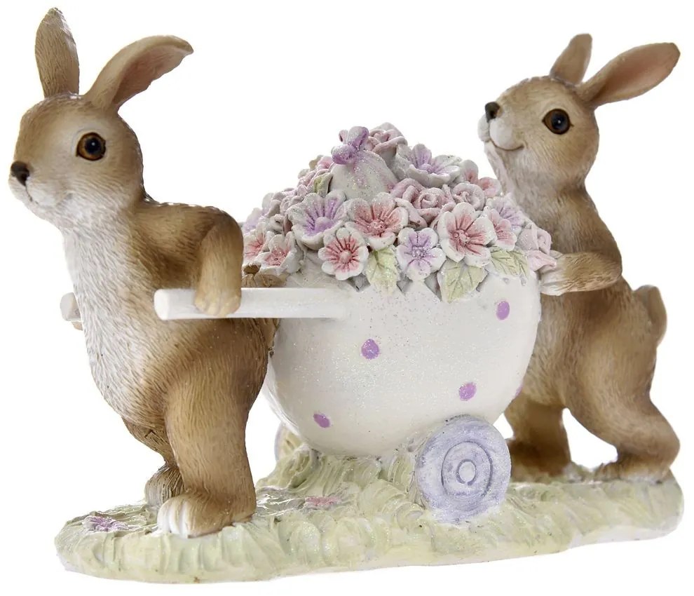 Figurina iepurasi cu flori din rasina 16 cm x 11 cm