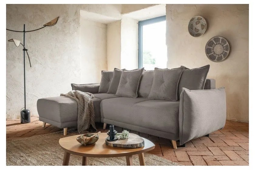 Colțar maro deschis extensibil cu tapițerie din catifea reiată (colț variabil) Lazy Lukka – Miuform