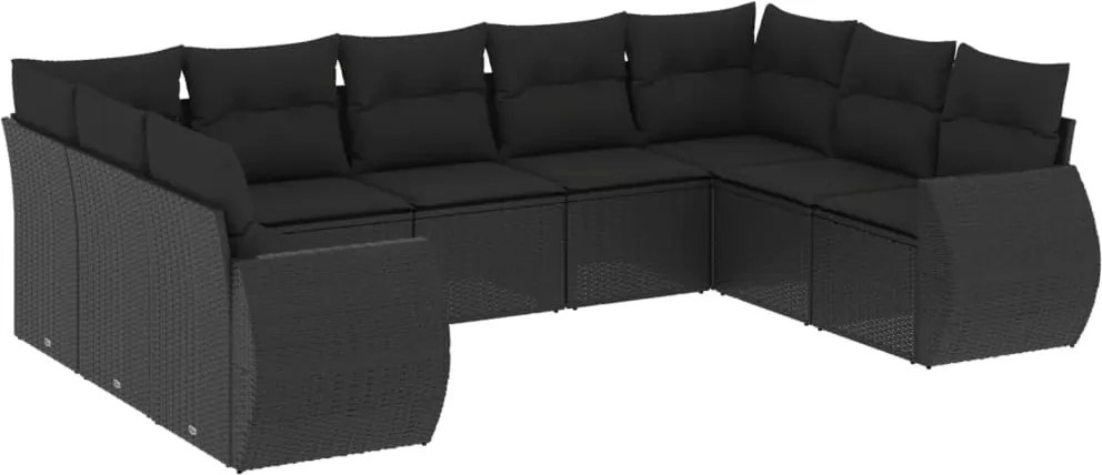vidaXL Set mobilier de grădină cu perne, 9 piese, negru, poliratan